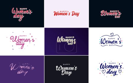Téléchargez les illustrations : Set of Happy Woman's Day handwritten lettering. suitable for use in greeting or invitation cards. festive tags. and posters modern calligraphy collection on a white background - en licence libre de droit