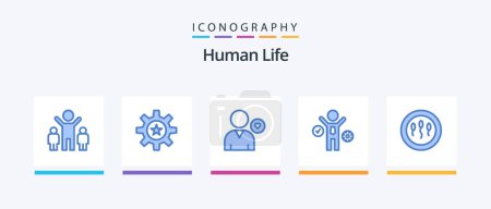 Téléchargez les illustrations : Pack de 5 icônes bleu humain y compris humain. processus. favori. idée. amour. Icônes créatives Design - en licence libre de droit