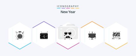 Ilustración de Año Nuevo 25 Paquete de iconos de glifos incluyendo. tiempo de fiesta. Amor. Año Nuevo. año nuevo - Imagen libre de derechos