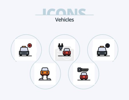 Ilustración de Vehicles Line Filled Icon Pack 5 Icon Design. travel. train. marine. railway. vehicle - Imagen libre de derechos
