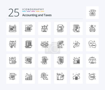 Téléchargez les illustrations : Taxes 25 Line icon pack including car. report. debt. document. tax - en licence libre de droit