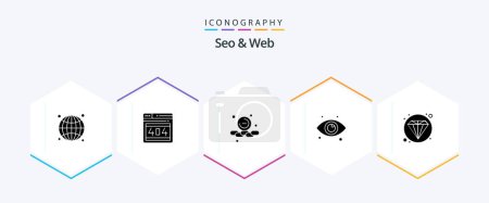 Illustration for Seo and Web 25 Glyph icon pack including web. web. less. eyes. eye - Royalty Free Image