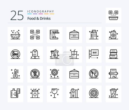 Ilustración de Food & Drinks 25 Line icon pack including entertainment. bar sign. japanese food. bar. food - Imagen libre de derechos