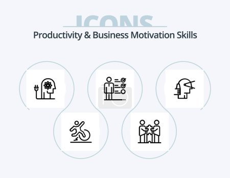 Téléchargez les illustrations : Productivity And Business Motivation Skills Line Icon Pack 5 Icon Design. solution. psychiatry. failure. strength. human - en licence libre de droit