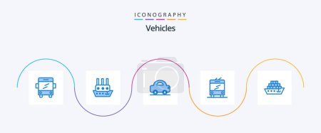 Illustration for Vehicles Blue 5 Icon Pack Including . ship. car. cargo. trolley - Royalty Free Image