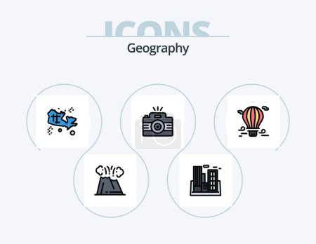 Ilustración de Geo Graphy Line Filled Icon Pack 5 Icon Design. polution. factory. pin. image. photo - Imagen libre de derechos