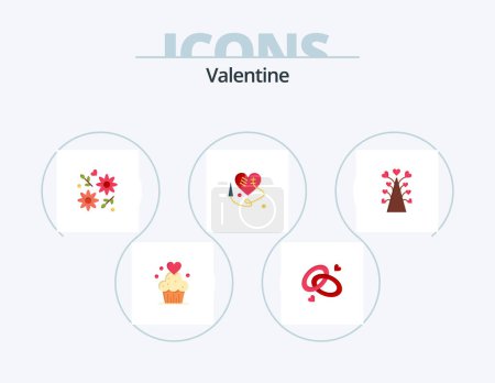 Téléchargez les illustrations : Valentine Flat Icon Pack 5 Icon Design. love. valentines. love. valentine. engagment ring - en licence libre de droit