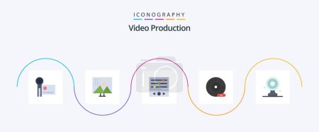 Illustration for Video Production Flat 5 Icon Pack Including dvd. cd. photo editing. sound frequency - Royalty Free Image
