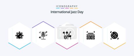 Téléchargez les illustrations : Pack icône Journée internationale du jazz 25 Glyphe inclus. joueur. son. la musique. chanson - en licence libre de droit