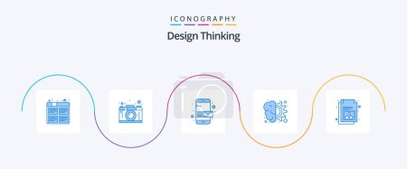 Illustration for Design Thinking Blue 5 Icon Pack Including gear. brain. design. send. message - Royalty Free Image