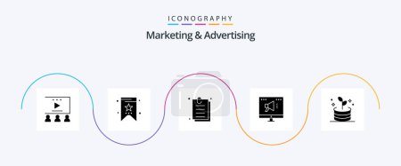 Téléchargez les illustrations : Marketing And Advertising Glyph 5 Icon Pack Including . investment. document. business. marketing - en licence libre de droit