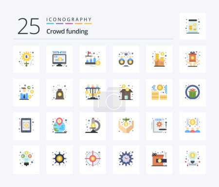 Illustration for Crowdfunding 25 Flat Color icon pack including income. fund. fund. equity. trade - Royalty Free Image