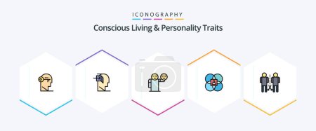 Ilustración de Concious Living And Personality Traits 25 Pack de iconos de FilledLine, incluido el modelo. características. mente. carácter. emoji - Imagen libre de derechos