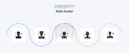 Ilustración de Male Avatar Glyph 5 Icon Pack Including employee. attorney. engineer. worker. builder - Imagen libre de derechos
