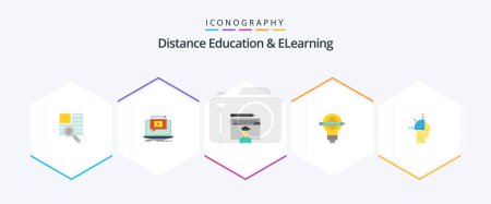 Illustration for Distance Education And Elearning 25 Flat icon pack including bulb. pen. video. success. graduation - Royalty Free Image