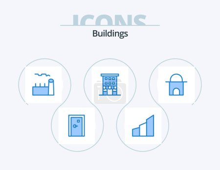 Illustration for Buildings Blue Icon Pack 5 Icon Design. retail. buildings. modern building. steam plant. cooling tower - Royalty Free Image