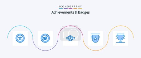Ilustración de Logros e insignias Blue 5 Icon Pack Incluyendo logros. Cinta. Premio. insignia. insignia - Imagen libre de derechos