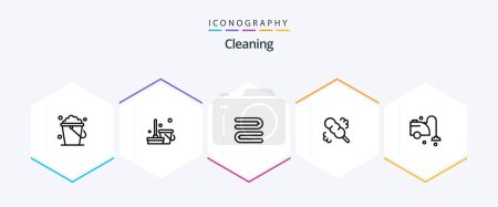 Téléchargez les illustrations : Cleaning 25 Line icon pack including vacuum. cleaner. clean. clean. duster - en licence libre de droit