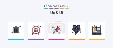 Téléchargez les illustrations : Ux And Ui Line Filled 5 Icon Pack Including website. seo. star. flowchart. virus. Creative Icons Design - en licence libre de droit