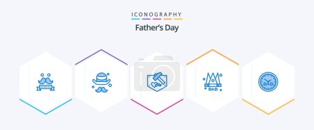 Téléchargez les illustrations : Fathers Day 25 Pack icône bleue comprenant le temps de la famille. roi. jour. Mon père. couronne - en licence libre de droit