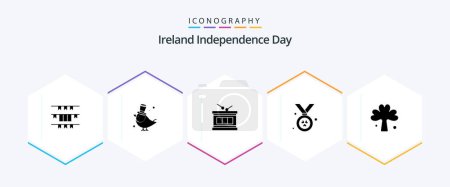 Téléchargez les illustrations : Irlande Independence Day 25 Glyphe icône pack y compris vert. Irlande. Moineau. madel. défilé - en licence libre de droit
