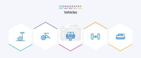 Illustration for Vehicles 25 Blue icon pack including panzer. cannon. delete. car. wheel alignment - Royalty Free Image