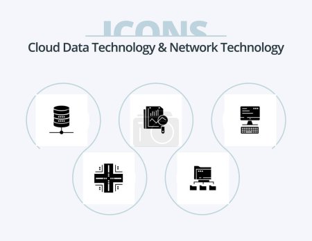 Ilustración de Cloud Data Technology And Network Technology Glyph Icon Pack 5 Icon Design. computer. search. computing. static. computing - Imagen libre de derechos