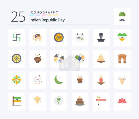 Téléchargez les illustrations : Indian Republic Day 25 Flat Color icon pack including india. animal. indian. indian republic day jan. indian - en licence libre de droit