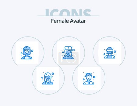 Illustration for Female Avatar Blue Icon Pack 5 Icon Design. nurse. hospital. work. female nurse. executive - Royalty Free Image