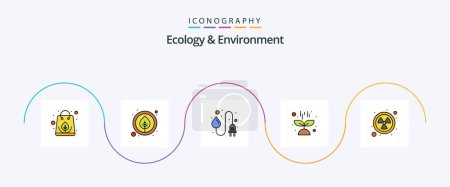 Téléchargez les illustrations : Ecology And Environment Line Filled Flat 5 Icon Pack Including radiation. sprout. industry. science. nature - en licence libre de droit