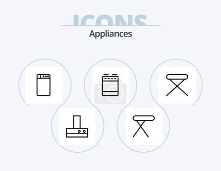 Illustration for Appliances Line Icon Pack 5 Icon Design. heater. refrigerator. home appliances. icebox. oven - Royalty Free Image