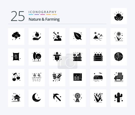 Ilustración de Nature And Farming 25 Solid Glyph icon pack including farming. sun. farming. mountain. leaf - Imagen libre de derechos
