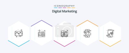 Illustration for Digital Marketing 25 Line icon pack including marketing. phone. ad. message. chat - Royalty Free Image