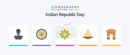 Illustration for Indian Republic Day Flat 5 Icon Pack Including laddu. dessert. decorate. delicacy. holi. Creative Icons Design - Royalty Free Image