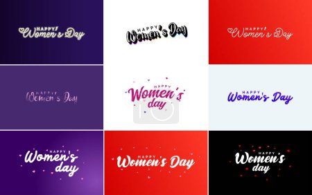 Illustration for Abstract Happy Women's Day logo with love vector logo design in shades of blue and green - Royalty Free Image