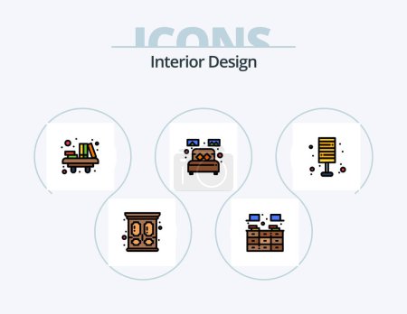 Téléchargez les illustrations : Interior Design Line Filled Icon Pack 5 Icon Design. lighting. lamp. sleep. home decorate. cupboard - en licence libre de droit