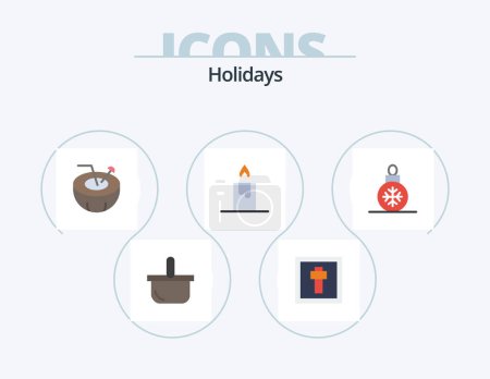 Illustration for Holidays Flat Icon Pack 5 Icon Design. decoration. christmas. coconut. ball. candle - Royalty Free Image