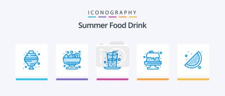 Téléchargez les illustrations : Summer Food Drink Blue 5 Icon Pack Including . food. food. lemon. cake. Creative Icons Design - en licence libre de droit