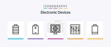 Illustration for Devices Line 5 Icon Pack Including . tv. video. camera. Creative Icons Design - Royalty Free Image