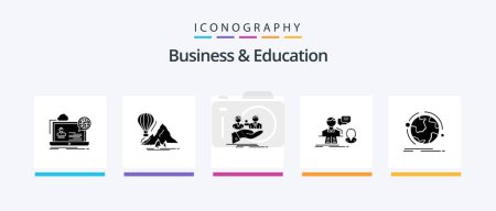 Téléchargez les illustrations : Business And Education Glyph 5 Icon Pack Including chat. hand. mountains. life. health. Creative Icons Design - en licence libre de droit