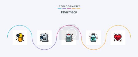 Illustration for Pharmacy Line Filled Flat 5 Icon Pack Including heart. herbal medicine. healthcare. herbal. ayurvedic pills - Royalty Free Image