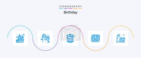 Illustration for Birthday Blue 5 Icon Pack Including birthday. drinks. birthday. cheers. alcoholic - Royalty Free Image