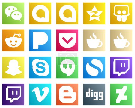 Téléchargez les illustrations : 20 Uniques icônes de médias sociaux tels que simple. discuter. icônes pandora et skype. Créatif et haute résolution - en licence libre de droit