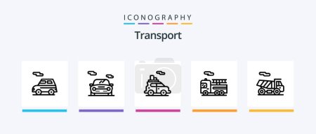 Téléchargez les illustrations : Transport Line 5 Icon Pack Including transport. car. tunnel. bike. vehicle. Creative Icons Design - en licence libre de droit