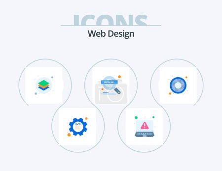 Téléchargez les illustrations : Web Design Flat Icon Pack 5 Icon Design. color wheel. searching. design. search worldwide. magnifier - en licence libre de droit
