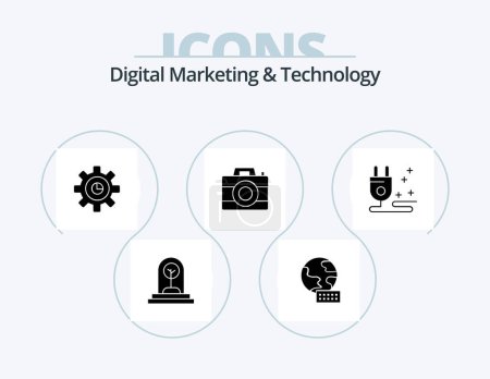 Ilustración de Digital Marketing And Technology Glyph Icon Pack 5 Icon Design. cable. tecnología. Gráfico. digital. cámara - Imagen libre de derechos
