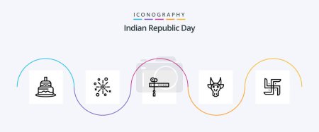 Illustration for Indian Republic Day Line 5 Icon Pack Including bull. adornment. diwali. flag. cut - Royalty Free Image