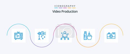 Illustration for Video Production Blue 5 Icon Pack Including grooming. cosmetics. spotlight. head. chief - Royalty Free Image