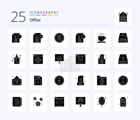 Téléchargez les illustrations : Office 25 Solid Glyph icon pack including notice. approved. office. approve. secretary - en licence libre de droit