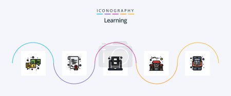 Illustration for Learning Line Filled Flat 5 Icon Pack Including online. book. learning. school. building - Royalty Free Image